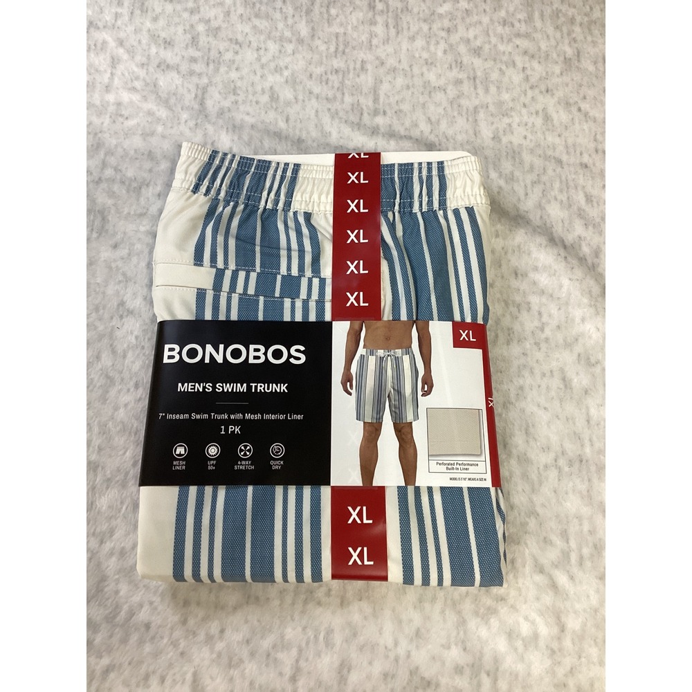 Bonobos Mens Swim Trunk XL Blue‎ White Striped 7" Inseam Mesh Liner BOE2E1010A